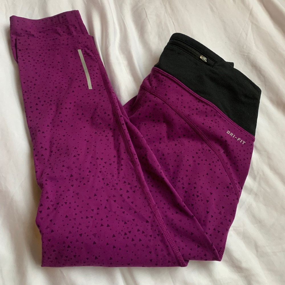 WOMENS NIKE DRI FIT RUNNING LEGGINGS PURPLE BLACK SIZE SMALL